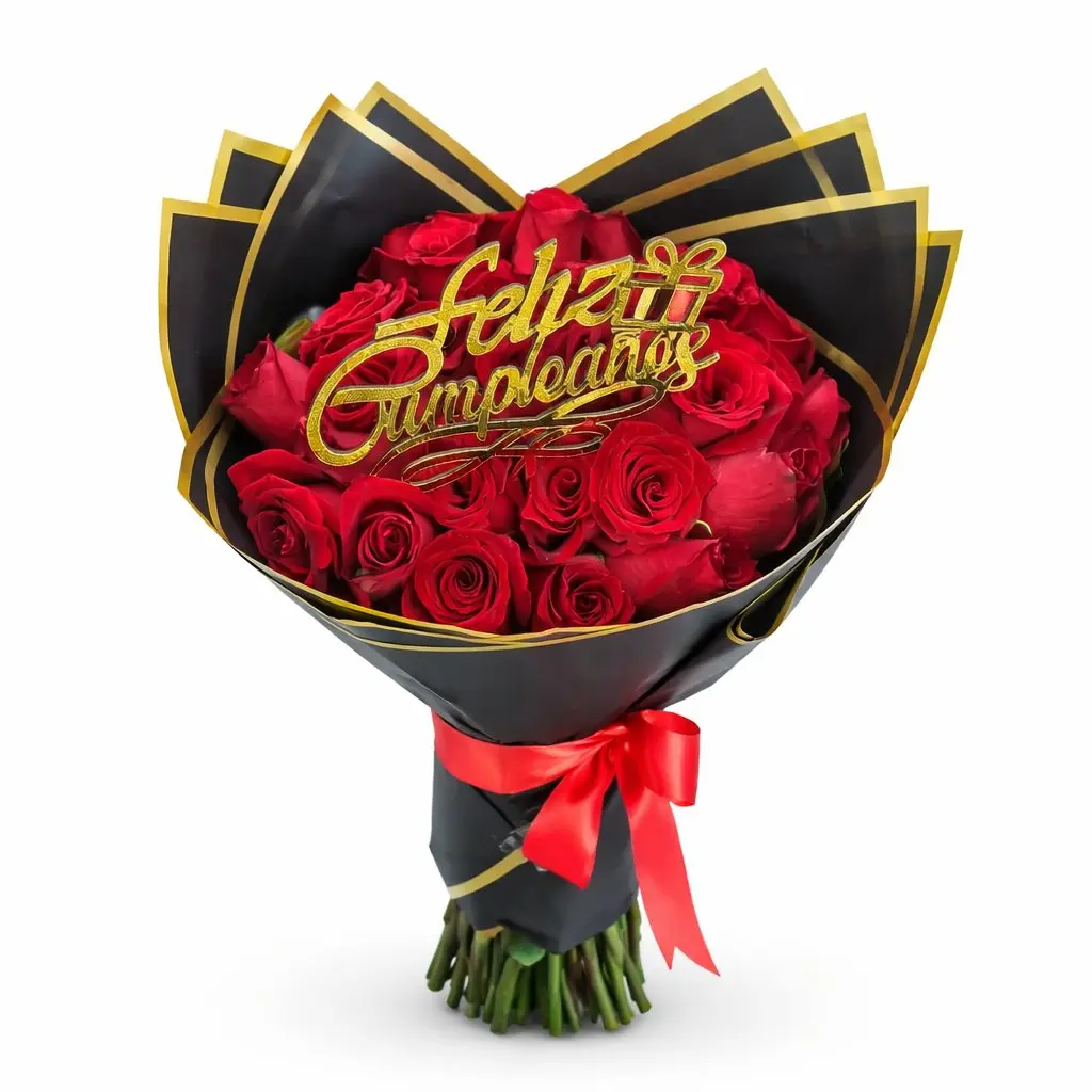 ramo buchón de rosas rojas para regalo de cumpleaños delivery de flores en Lima
